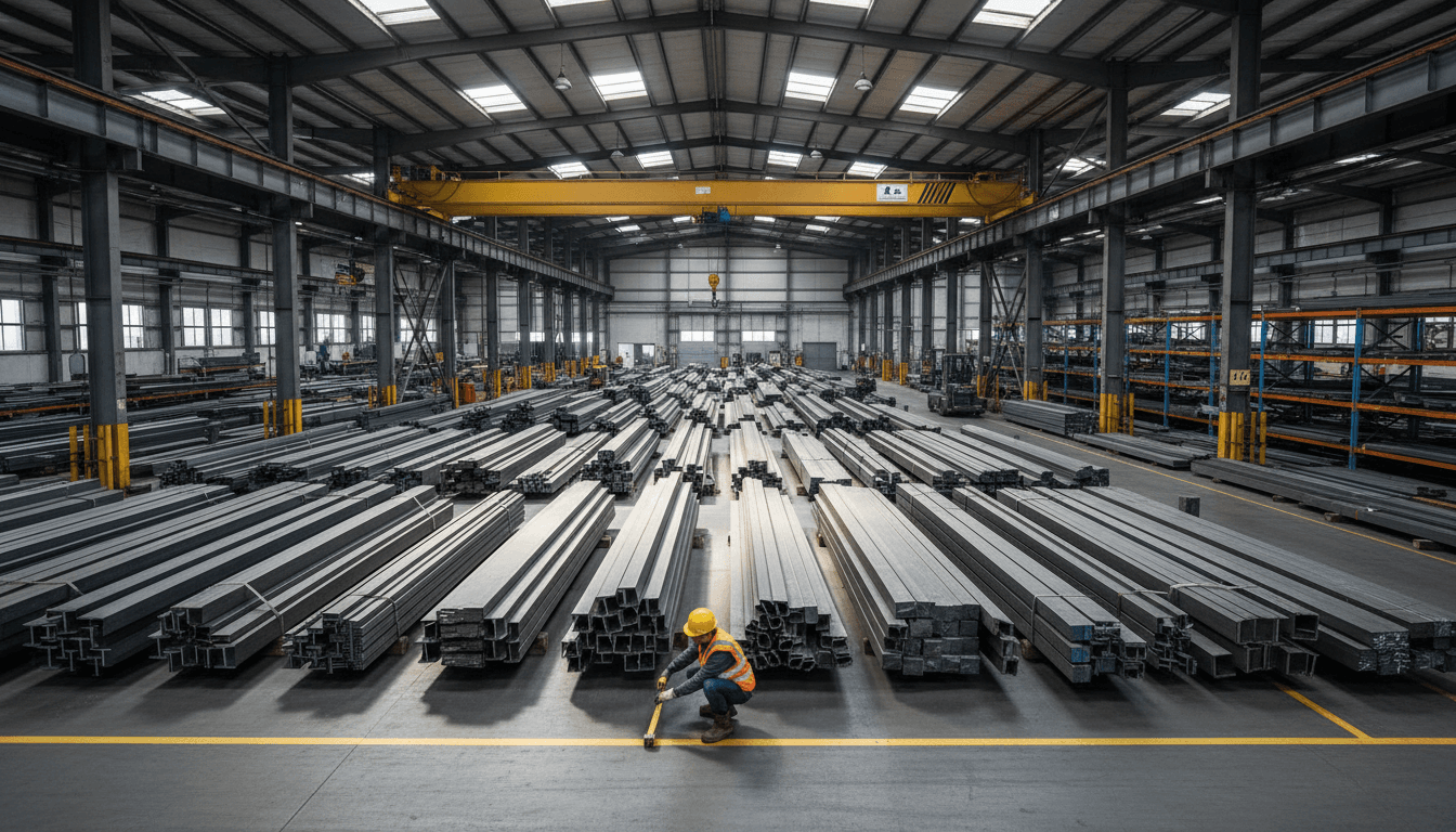 Industrial construction project with structural steel and metal components