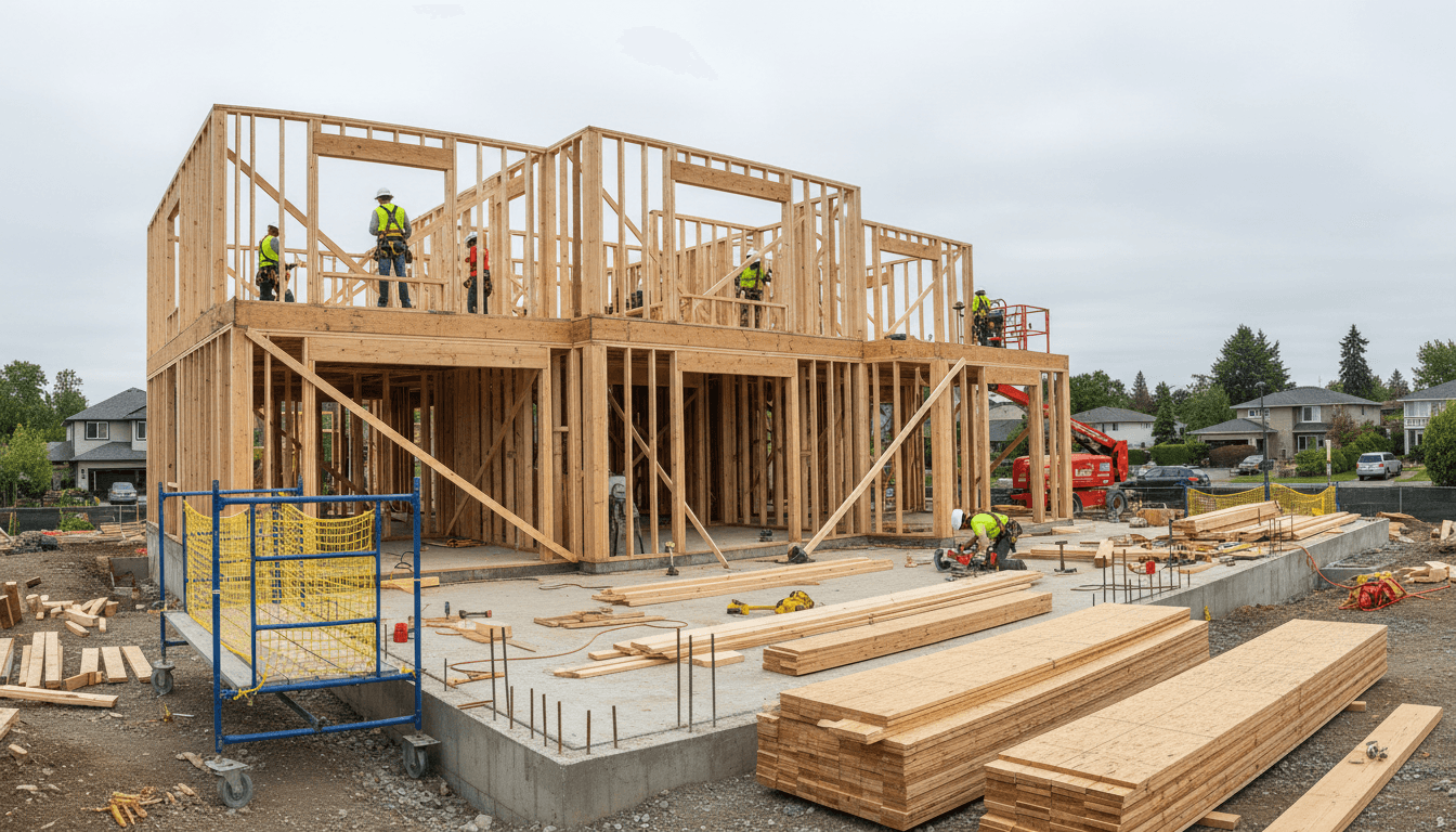 Residential construction project with building materials