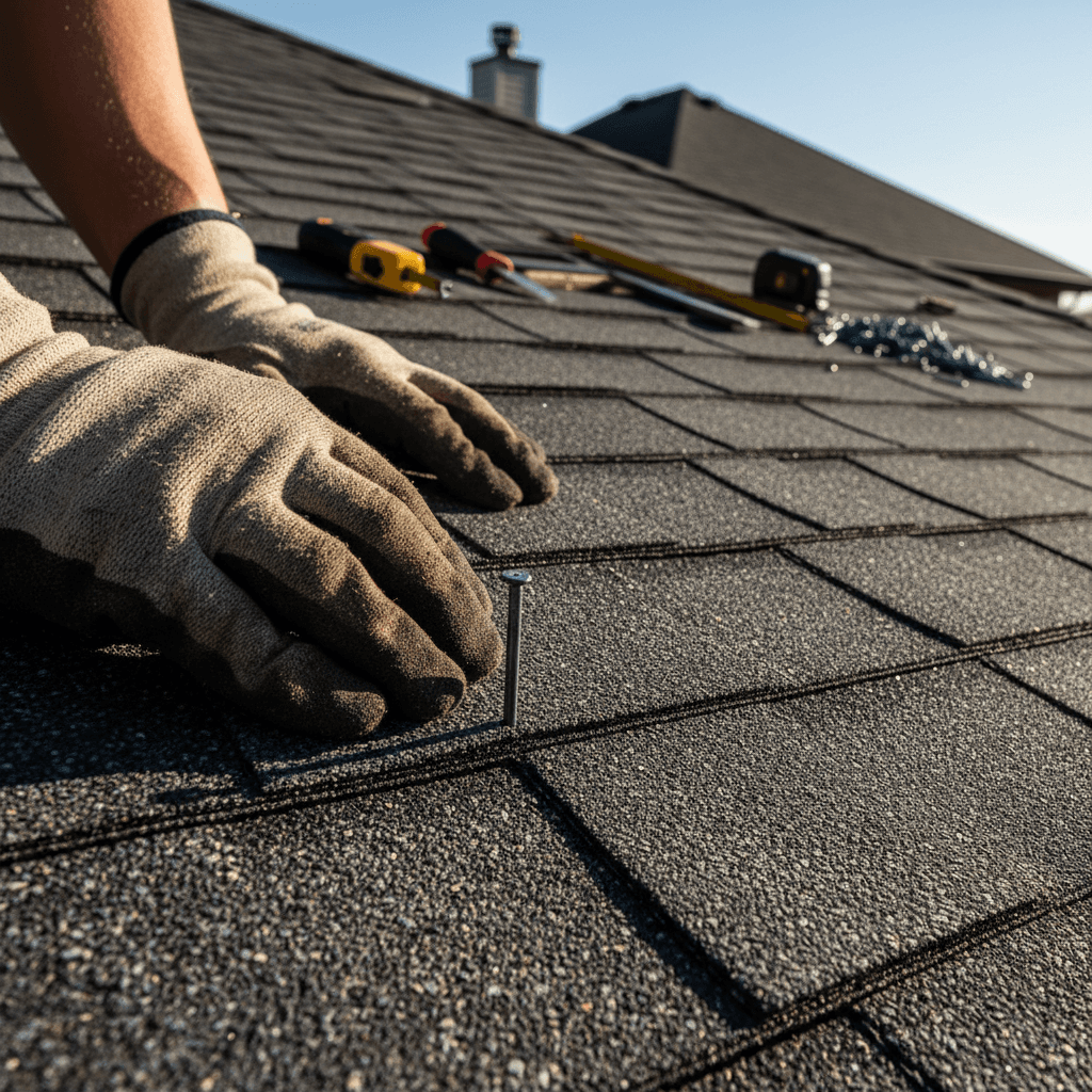 Roofing shingles in warehouse