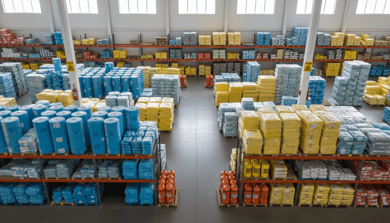 Insulation and exterior siding materials in organized storage